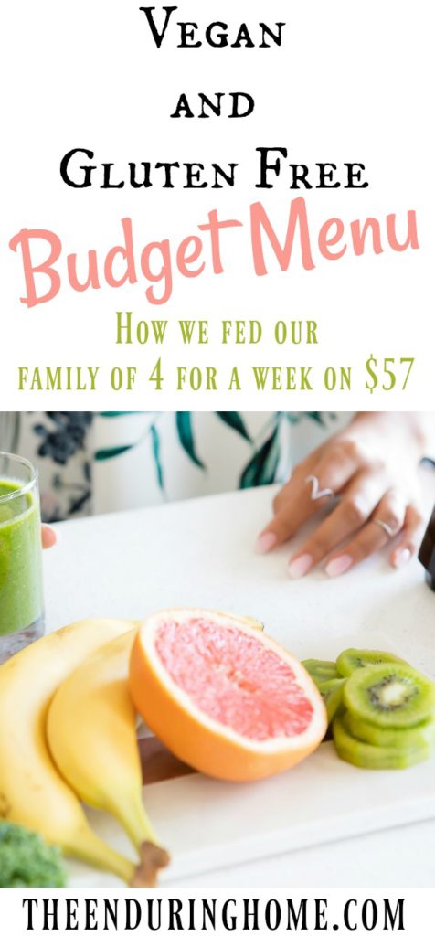 Vegan and Gluten Free Menu, Budget menu, family of four, free menu plan